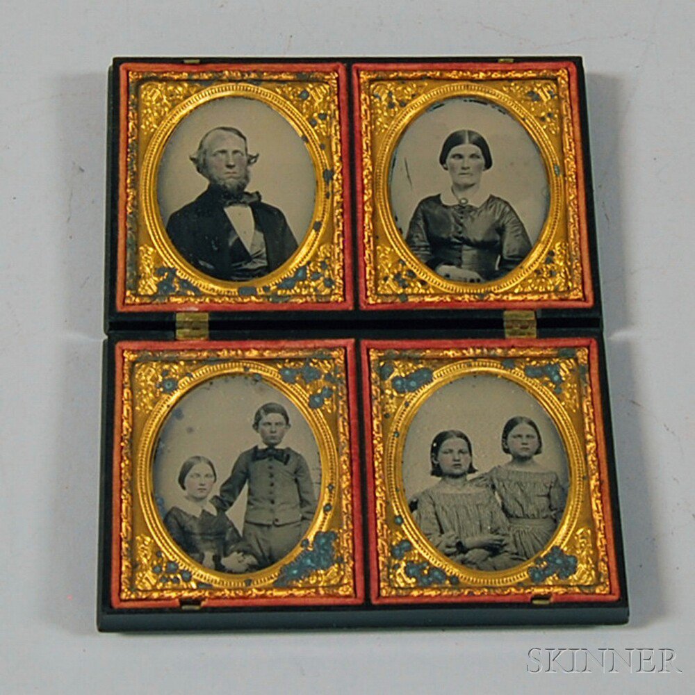 Appraisal: Four Sixth-plate Ambrotype Family Portraits in a Common Union Case