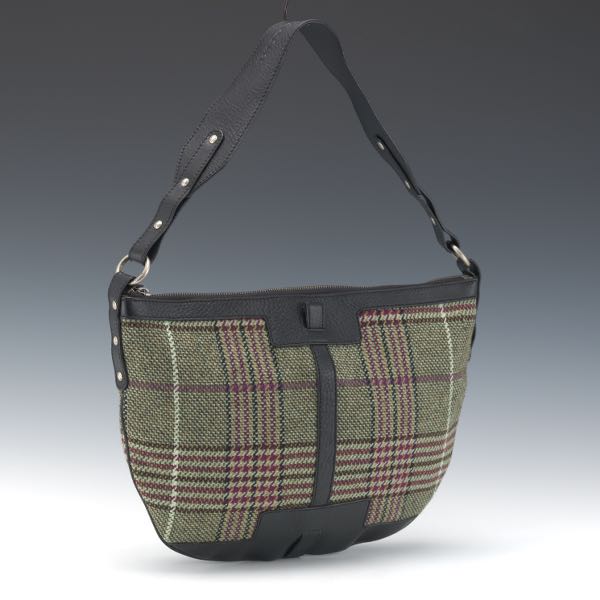 Appraisal: BURBERRY PLAID SHOULDER BAG x Plaid wool body with black