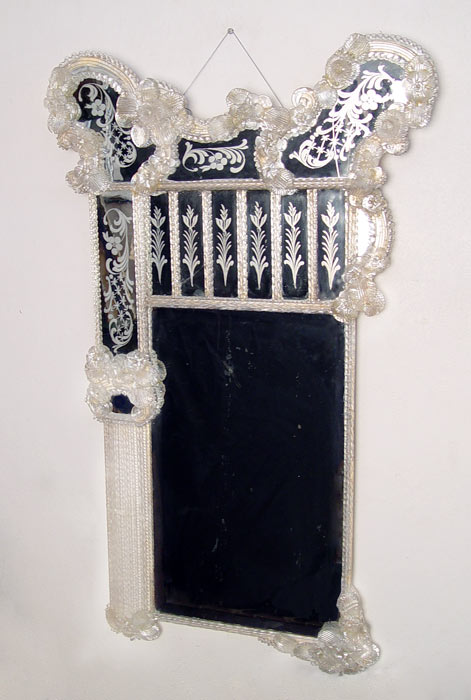 Appraisal: VENETIAN GLASS MIRROR CA 'S Asymmetrical form featuring etched panels