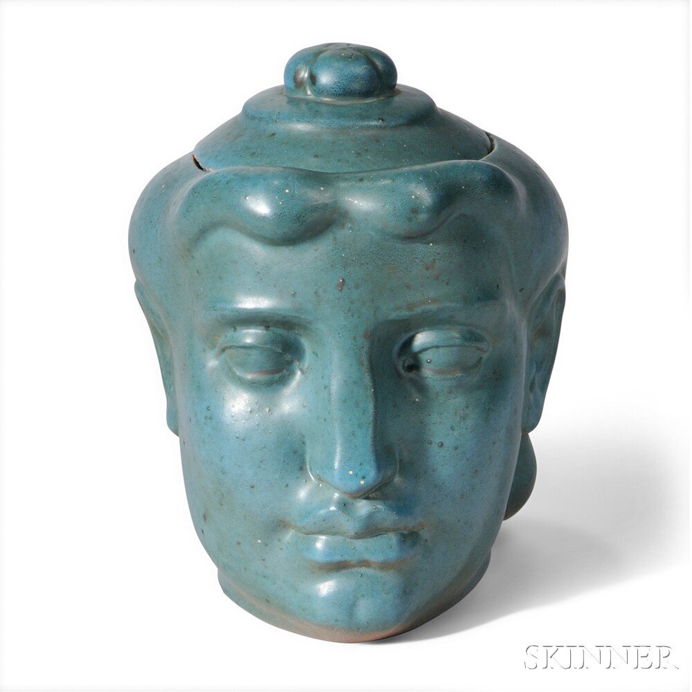 Appraisal: Robert Davidson - Ceramic Head Jar Glazed earthenware Saratoga Springs