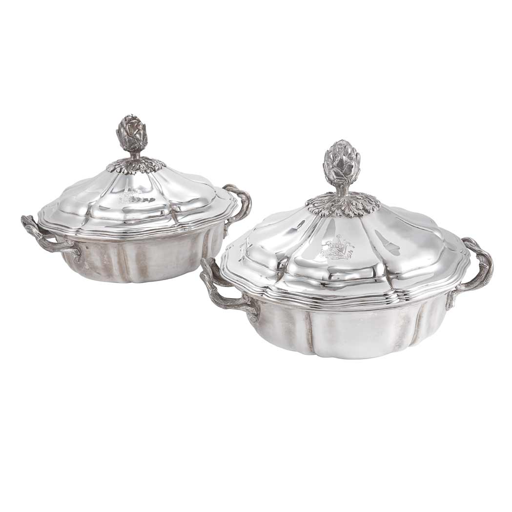 Appraisal: Pair of French Silver Tureens Duponchel Co Paris Each of