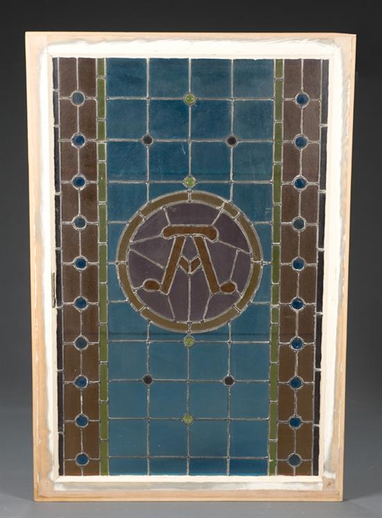 Appraisal: Rectangular stained glass window panel with central medallion Early th