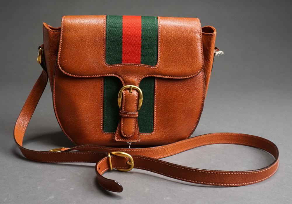 Appraisal: Gucci Leather Saddle Bag with Stripes broken strap with Dust