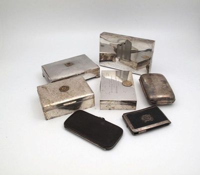 Appraisal: A collection of silver and metalware cigarette boxes comprising two