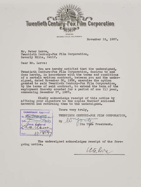 Appraisal: PETER LORRE Group of typed letters signed by Lorre each