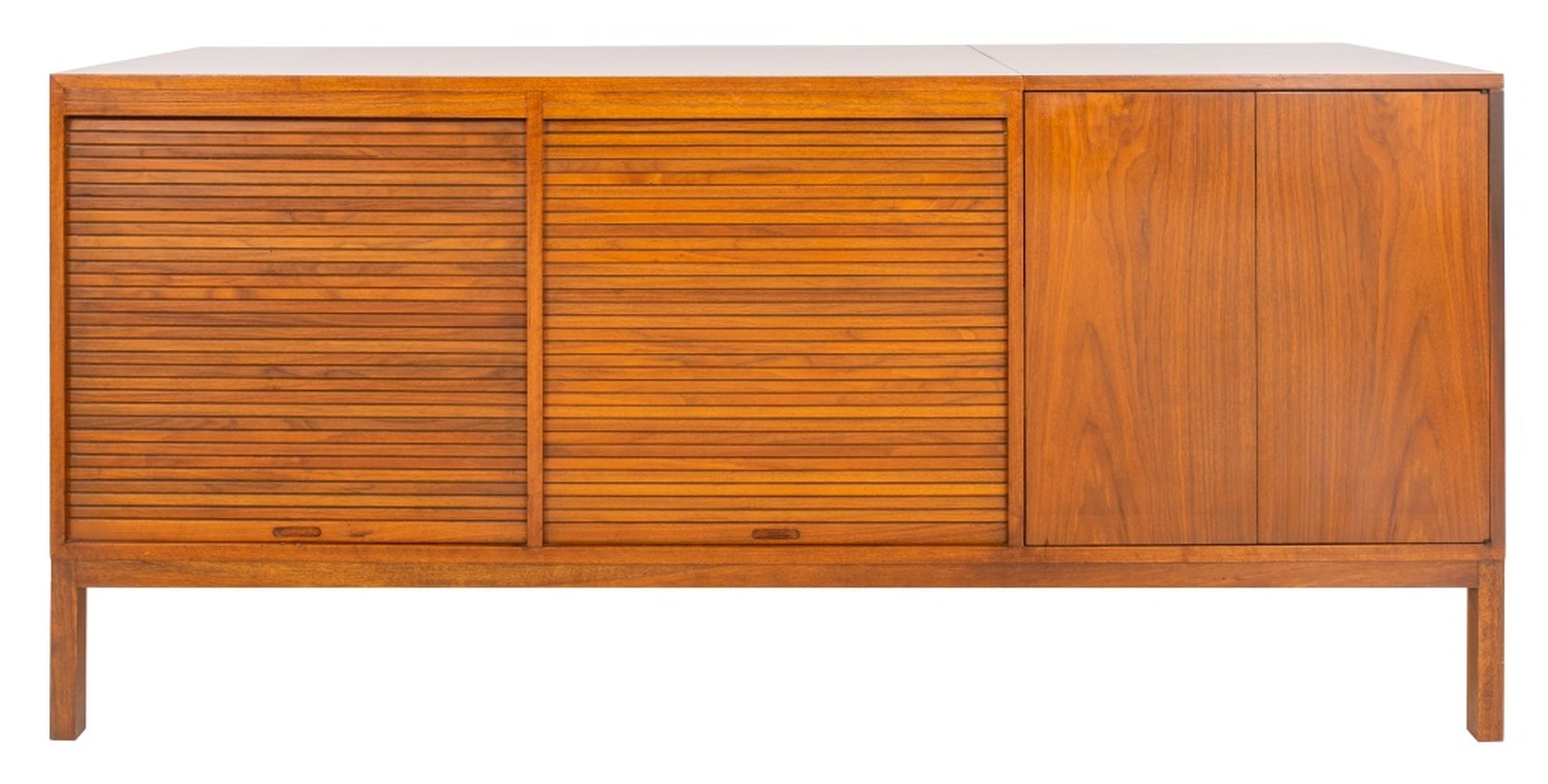 Appraisal: MIDCENTURY MODERN STEREO BAR TAMBOUR CREDENZA Mid-century Modern stereo bar