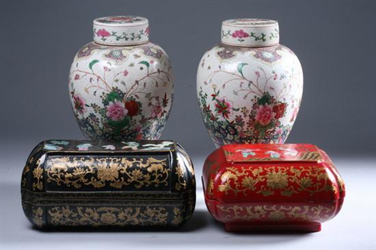 Appraisal: TWO JAPANESE POLYCHROME PORCELAIN JARS AND COVERS th century Floral