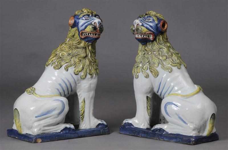 Appraisal: PAIR OF CONTINENTAL POLYCHROME GLAZED POTTERY URNS POSSIBLY DUTCH Each