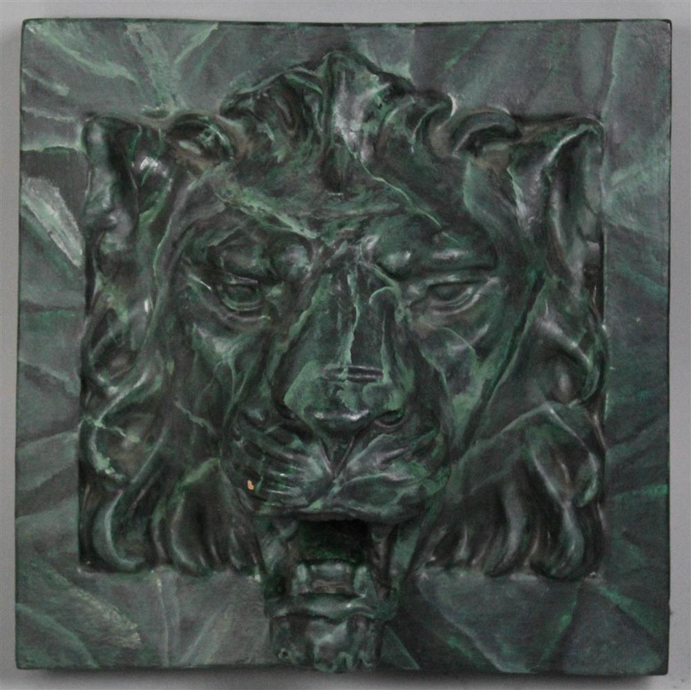 Appraisal: MOLDED AND PAINTED FAUX GREEN MARBLE LION'S MASK PLAQUE in