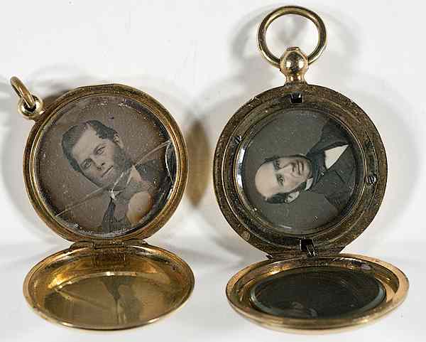 Appraisal: Two Daguerreian Lockets Featuring Portraits of Gen Lot of including