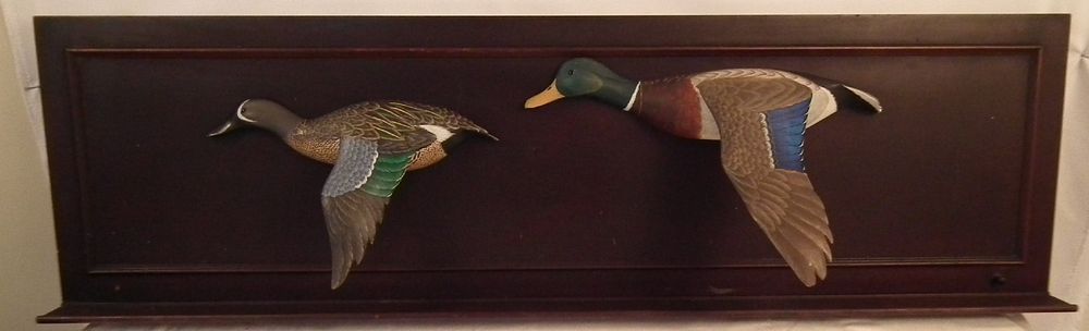 Appraisal: KEN HARRIS FLYING DUCKS WALL PLAQUE Large vintage dimensional wood