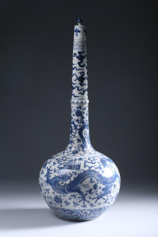 Appraisal: CHINESE BLUE AND WHITE PORCELAIN BOTTLE VASE AND COVER -