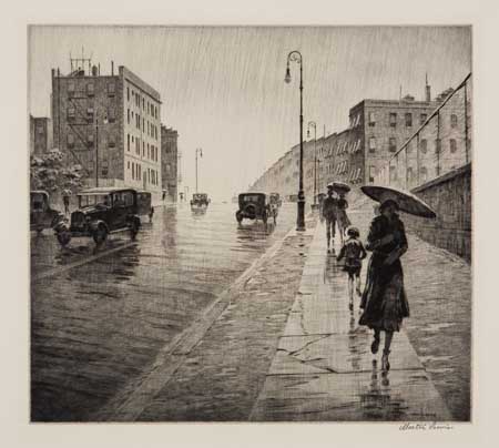 Appraisal: MARTIN LEWIS Rainy Day Queens Drypoint x mm x inches