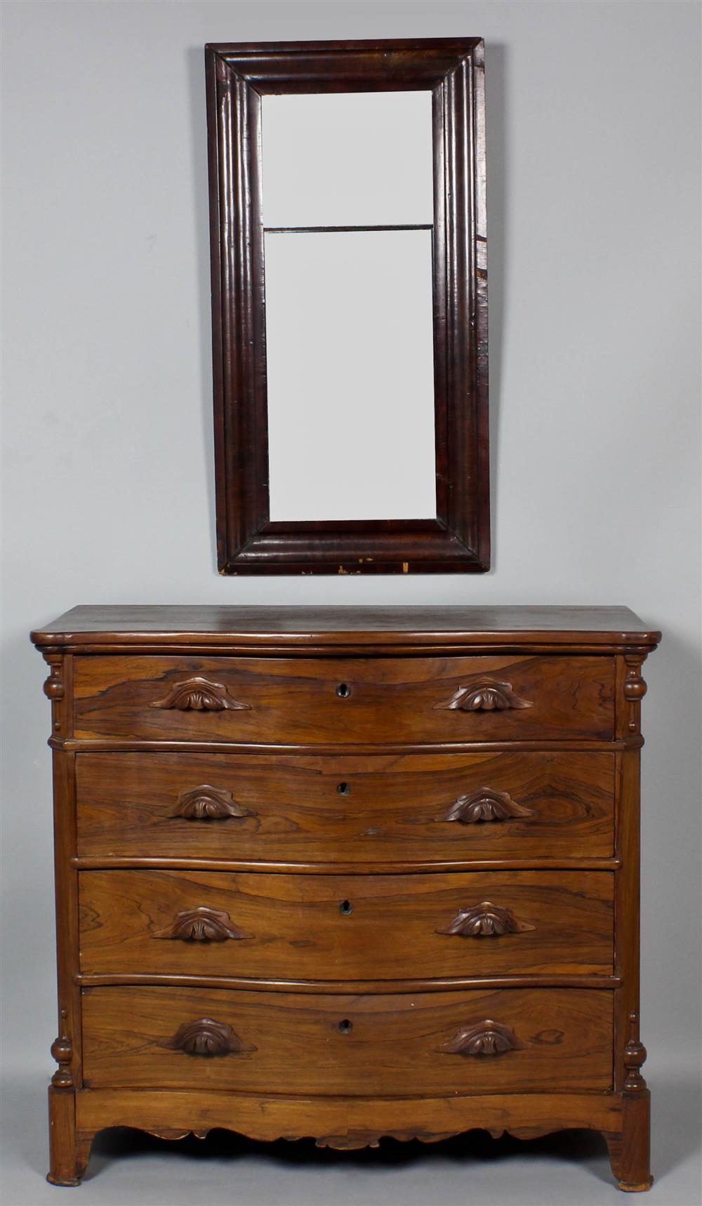 Appraisal: VICTORIAN ROSEWOOD CHEST OF DRAWERS TOGETHER WITH EMPIRE MIRROR the