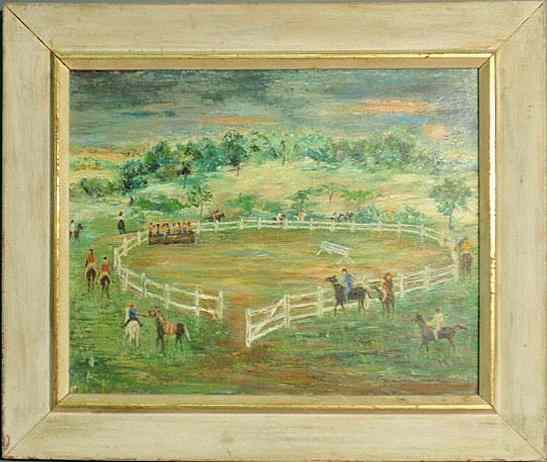 Appraisal: Oil on canvas painting of a horse show ring signed