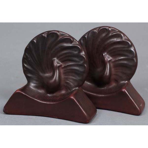 Appraisal: Van Briggle Maroon Peacock Book Ends