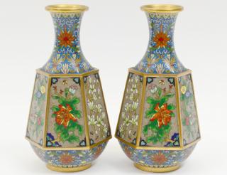 Appraisal: PAIR OF CLOISONNE VASES Chinese th Century Each with paneled