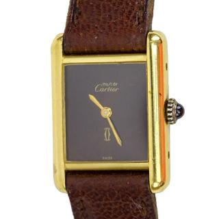 Appraisal: Must de Cartier Women's k Gold Plated Tortoise Tank Wristwatch