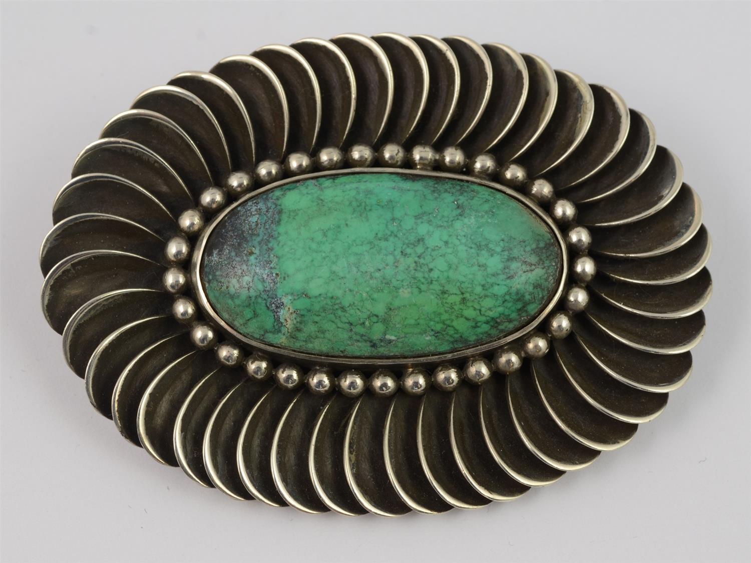 Appraisal: Rare LaPaglia hand wrought sterling turquoise brooch - x TO