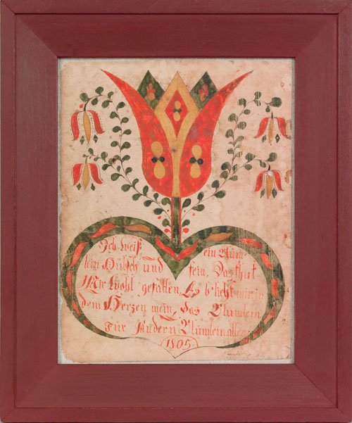 Appraisal: Andern Blumleinaller Pennsylvania watercolor and ink on paper fraktur drawing