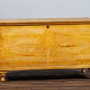 Appraisal: A Country Yellow and Red Paint Decorated Pine Blanket Chest