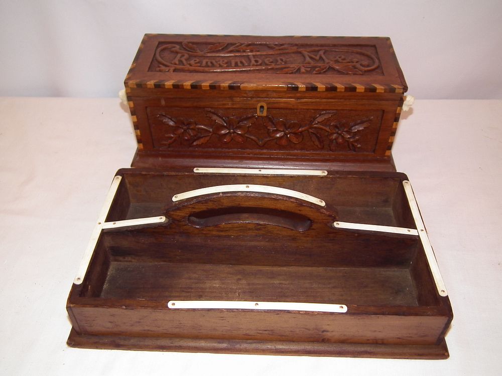 Appraisal: ANTIQUE BOXES Lot of sailor made boxes carved and inlaid