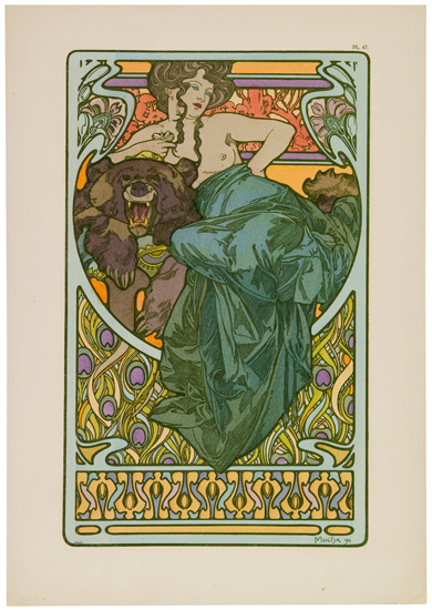 Appraisal: ALPHONSE MUCHA - WOMAN WITH BEAR Documents D coratifs pl