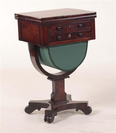 Appraisal: A William IV rosewood work table with rectangular hinged lid