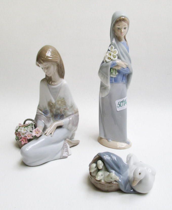 Appraisal: THREE LLADRO PORCELAIN FIGURINES Flower Song by sculptor Juan Huerta