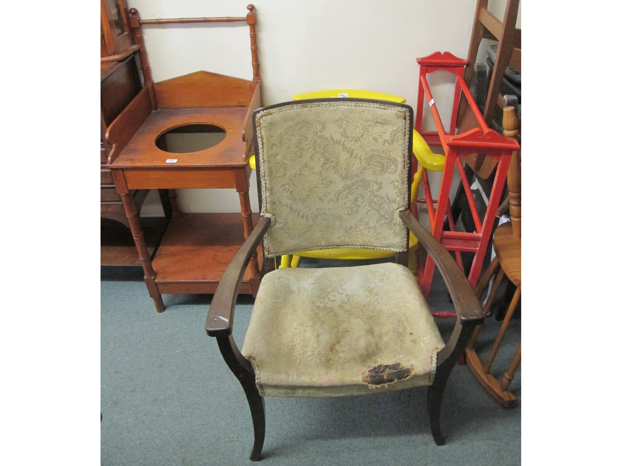 Appraisal: A painted kitchen chair towel rail armchair and pine washstand