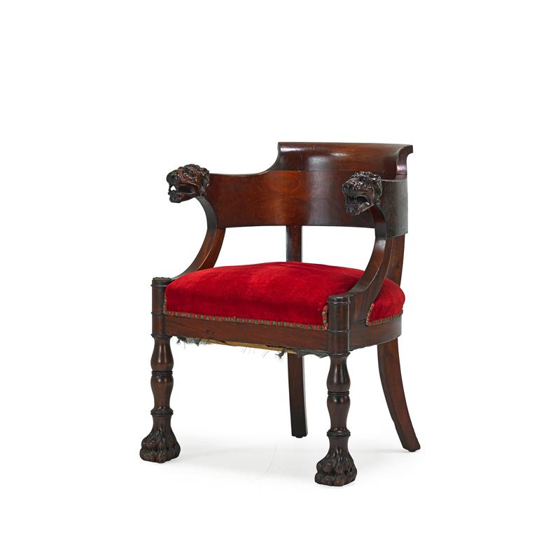 Appraisal: RESTORATION DESK CHAIR Mahogany with velvet upholstery ca x x