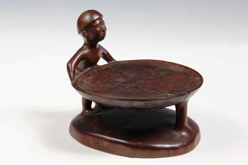 Appraisal: ROSEWOOD CARVING - of a man supporting a large tray