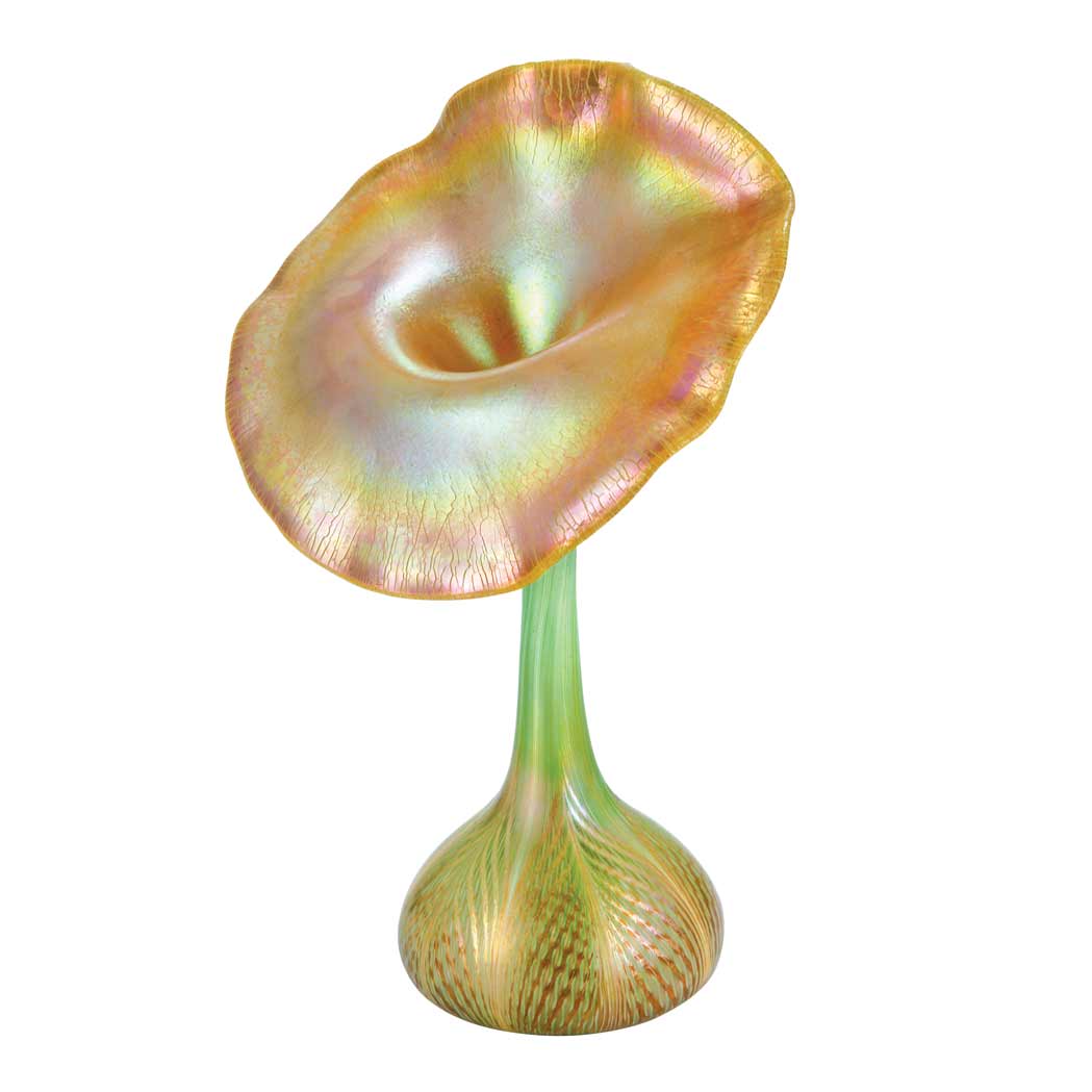 Appraisal: Quezal Glass Jack in the Pulpit Vase First quarter of