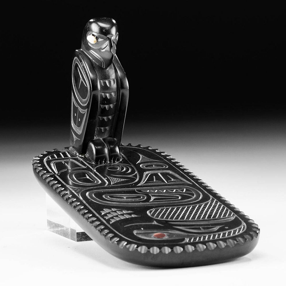 Appraisal: Haida Argillite Eagle Raven by Glen Pollard Glen Pollard Haida