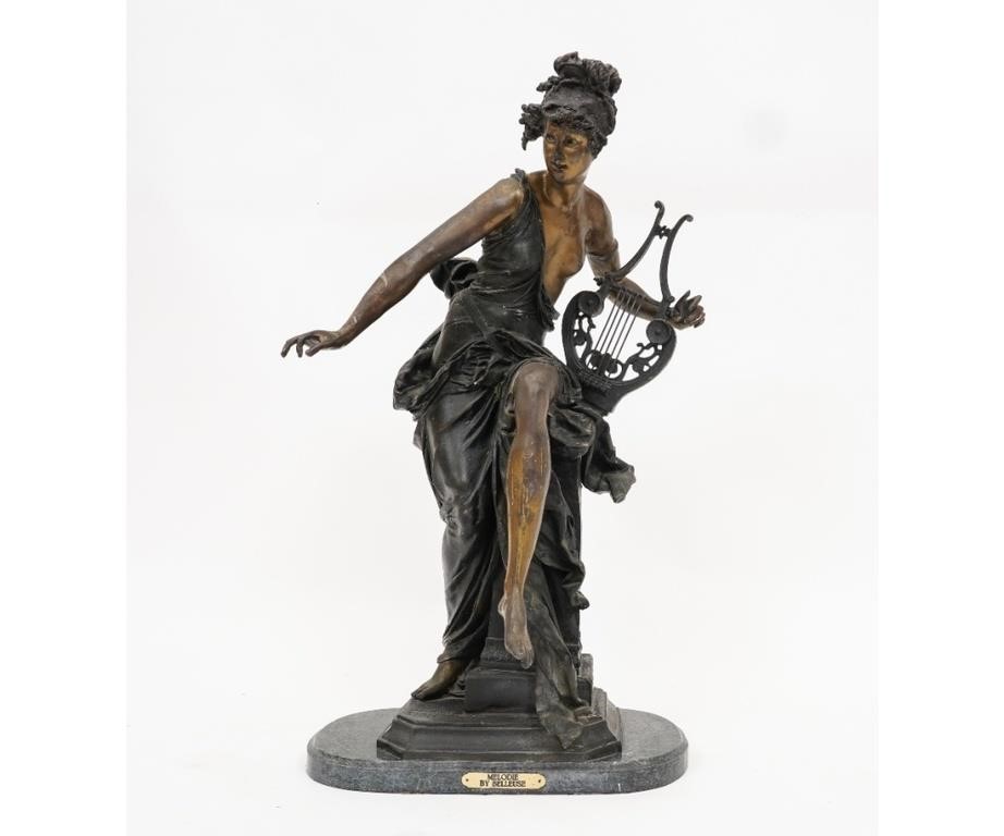 Appraisal: French bronze statue of Melodie after Belleuse mounted on a