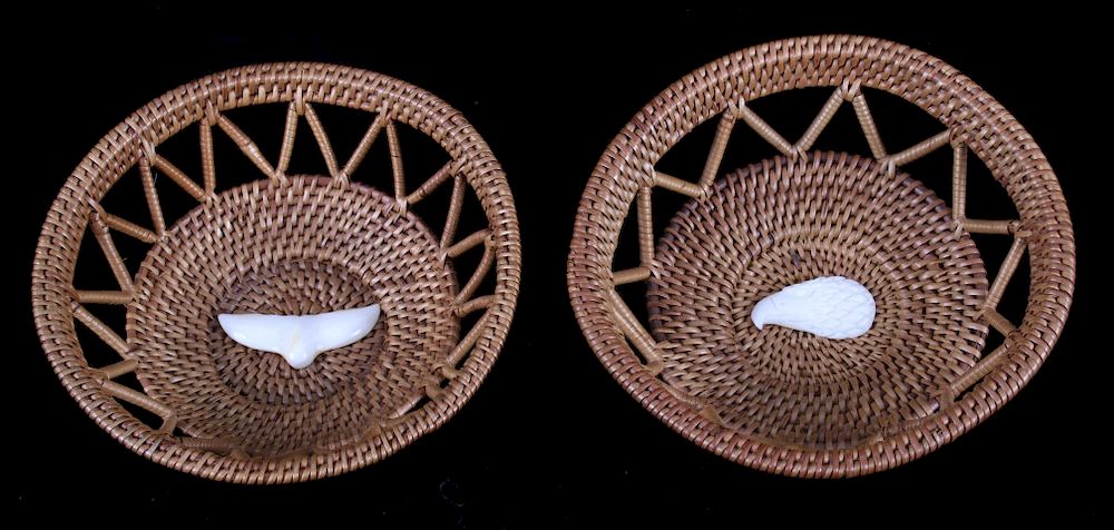 Appraisal: Tlingit Inuit Spruce Root Ivory Fetish Baskets For your consideration