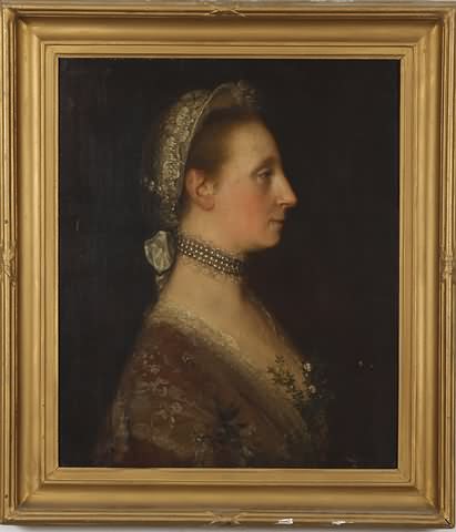 Appraisal: Profile portrait of a woman adorn with pearls and flowers