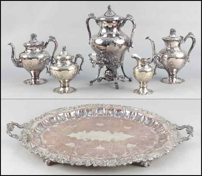 Appraisal: ENGLISH SILVERPLATE TEA AND COFFEE SERVICE Comprising one coffee pot