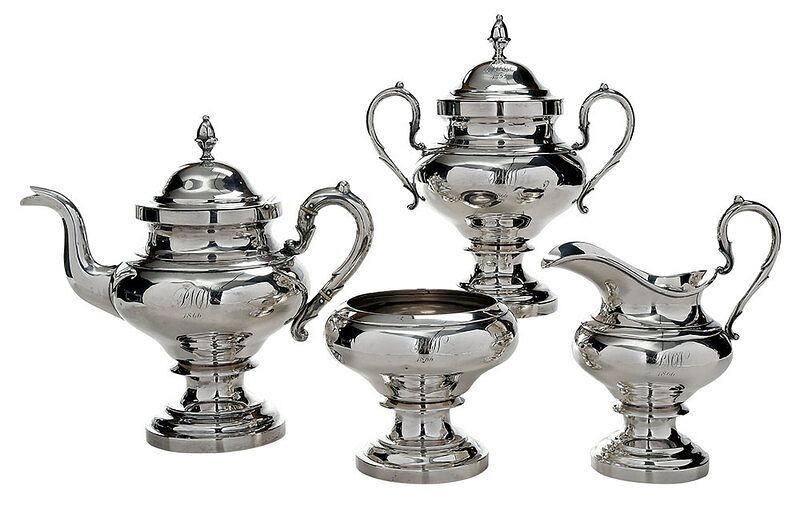 Appraisal: Four Piece Coin Silver Tea Set American mid th century