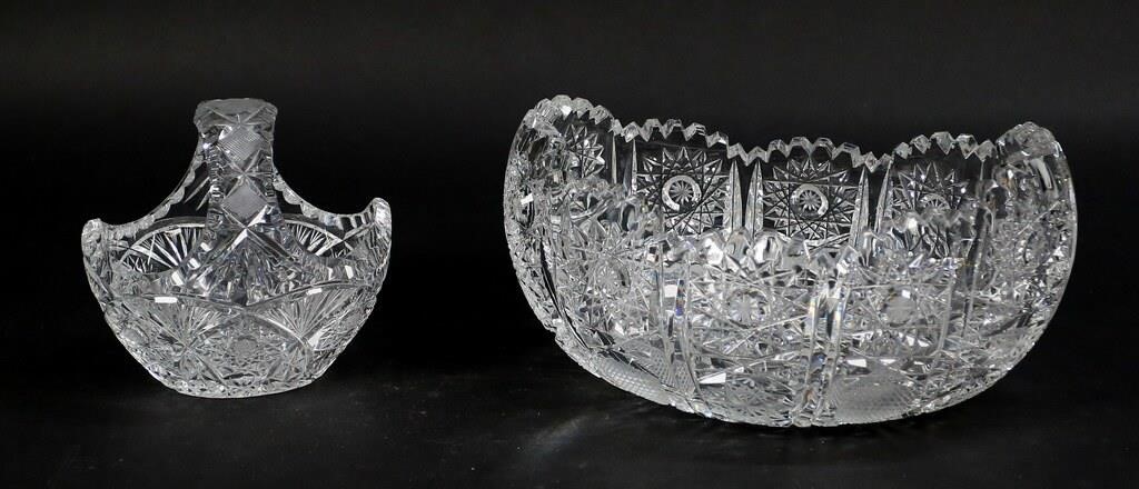 Appraisal: PIECES CUT GLASSCut glass basket and bowl Oval bowl H