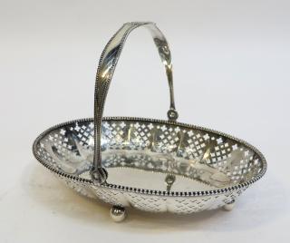 Appraisal: Sterling Posey Basket Reticulated basket with a jointed carrying handle