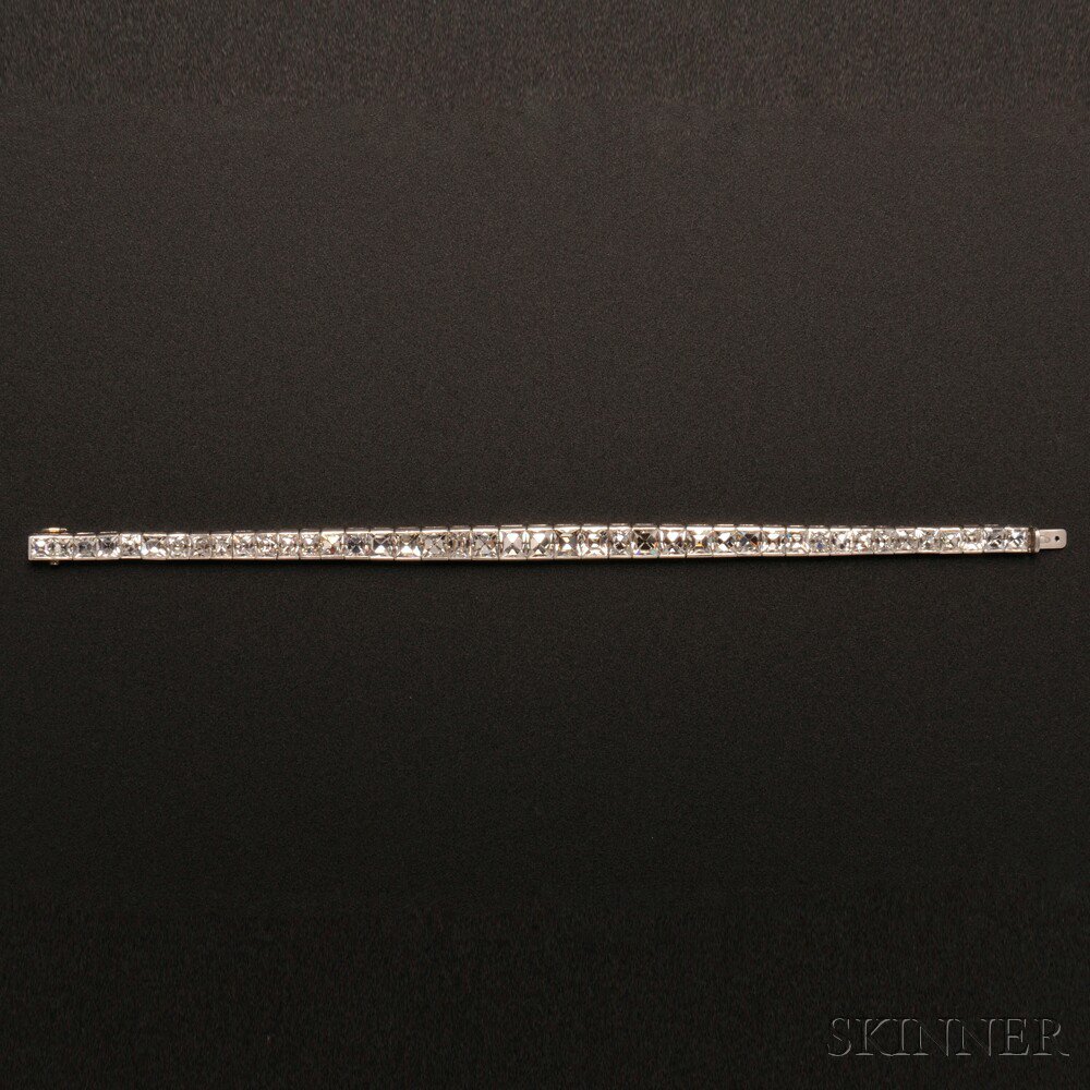 Appraisal: Art Deco Platinum and Diamond Bracelet Cartier the slightly tapering