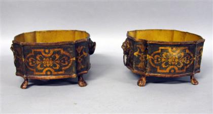 Appraisal: Pair of French tole cachepots th century Each of canted