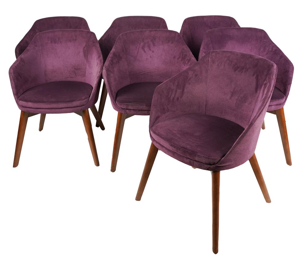 Appraisal: SEVEN PAUL BRAYTON DESIGN ARMCHAIRSpurple velour fabric and wood each