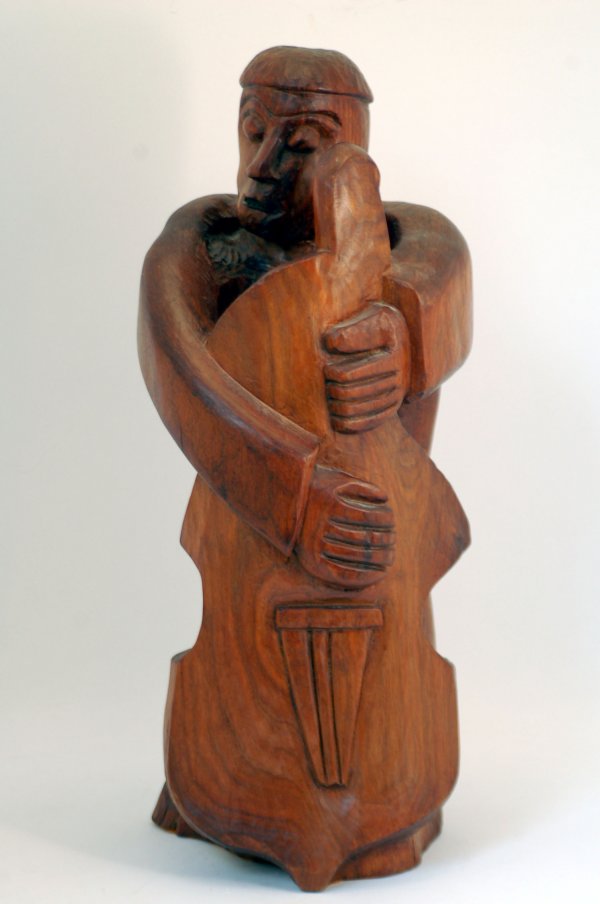 Appraisal: Sculpture of black walnut entitled Baseman signed at base Parameros