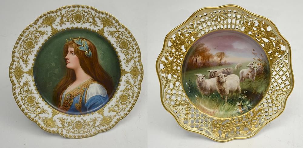 Appraisal: Two cabinet plates Two cabinet plates French example with portrait