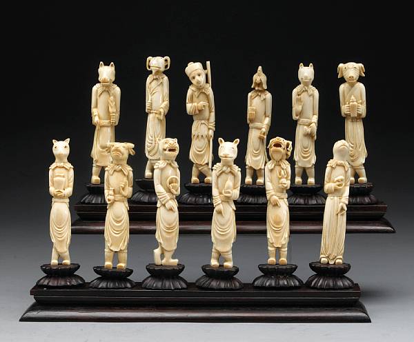 Appraisal: A set of twelve small ivory figures Featuring the twelve