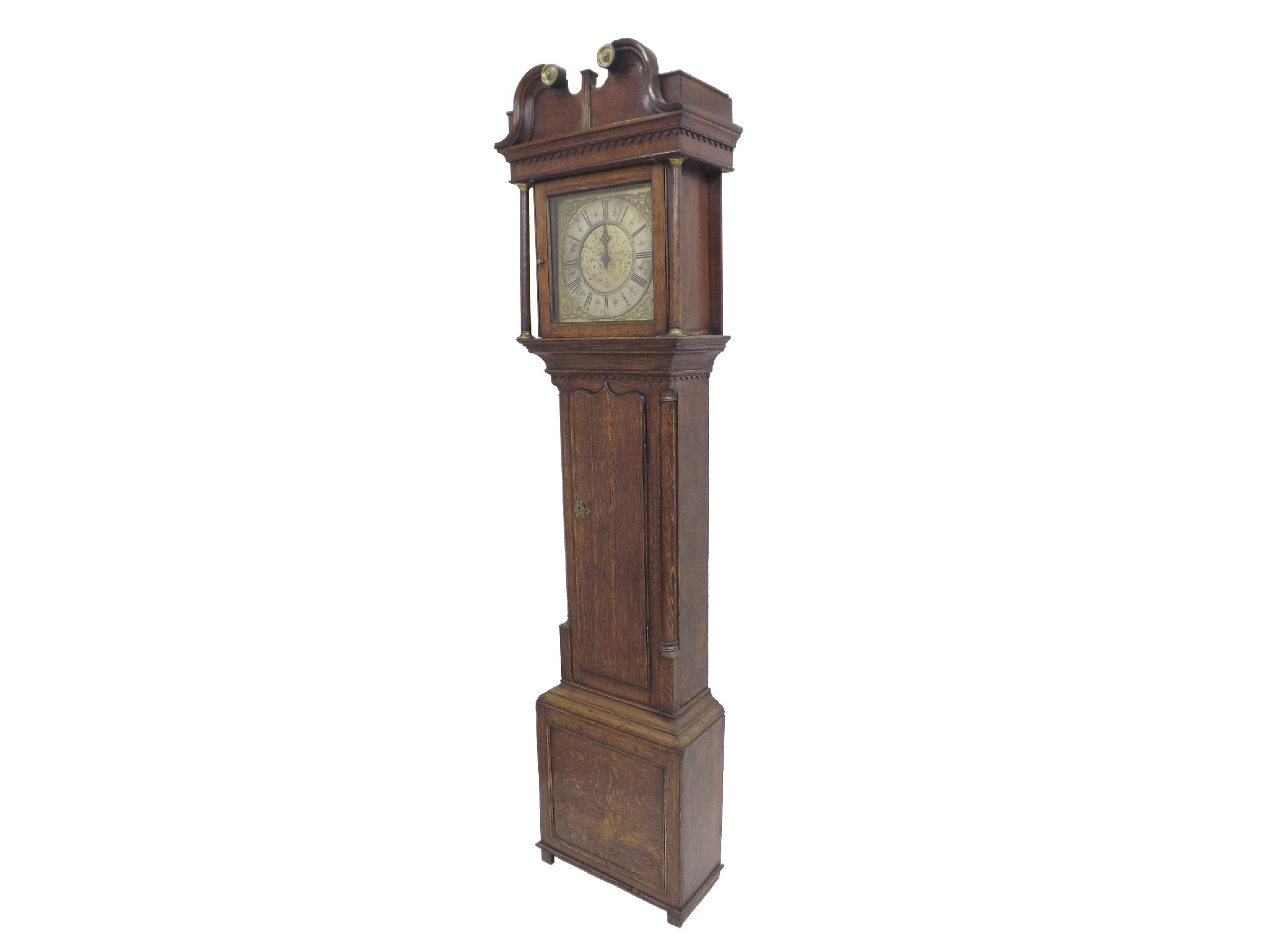 Appraisal: Oak thirty hour longcase clock the square brass dial signed