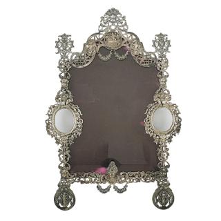 Appraisal: DUTCH VICTORIAN SILVER PICTURE FRAME Reticulated frame decorated with floral