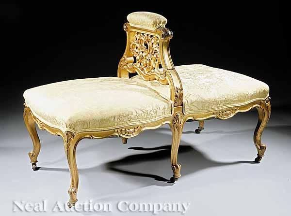 Appraisal: An Antique Louis XV-Style Giltwood T te- -T te c